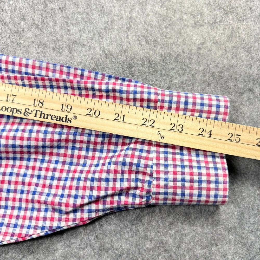 Nordstrom Mens Shop Smartcare Gingham Shirt Red White Blue 18 35 Traditional Fit